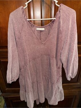 Mustard Seed Washed Mauve V-Neck Tiered Mini Dress